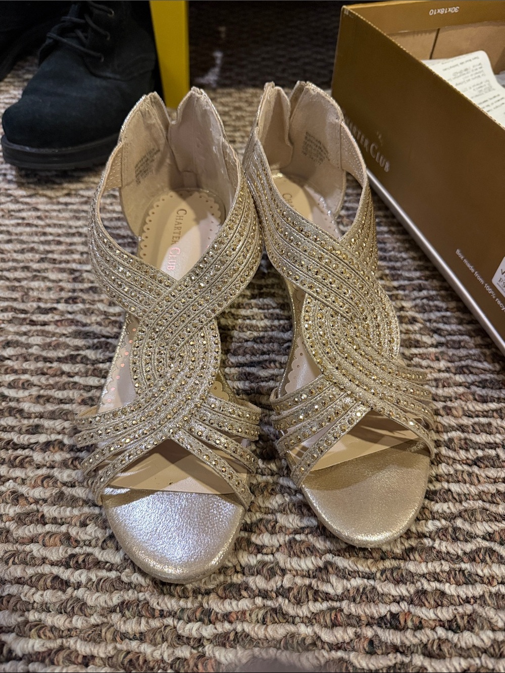 Charter Club Sparkling Gold Crisscross Heeled Sandals